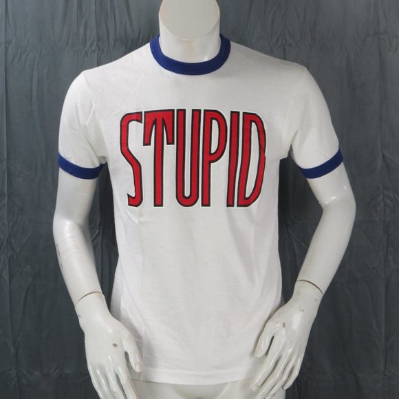 Vintage Graphic T-shirt - Stupid Iron On Graphic - Men's Large - Picture 1 of 7